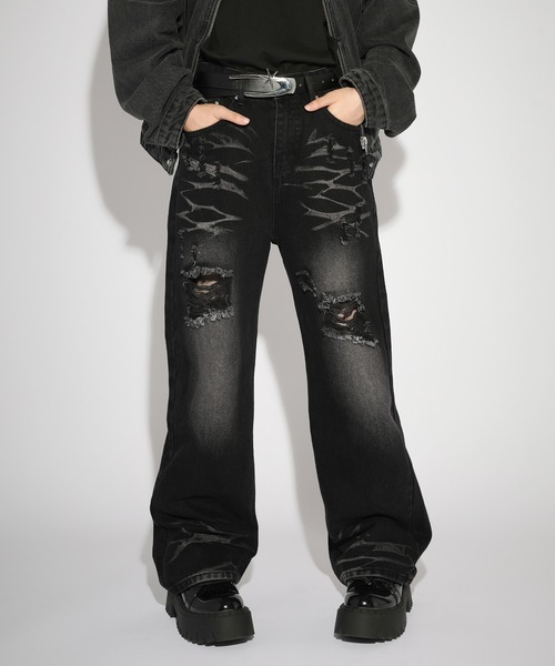 バギージーンズ ダメージデニム セール】damage denim pants/ダメージデニム クラッシュデニム