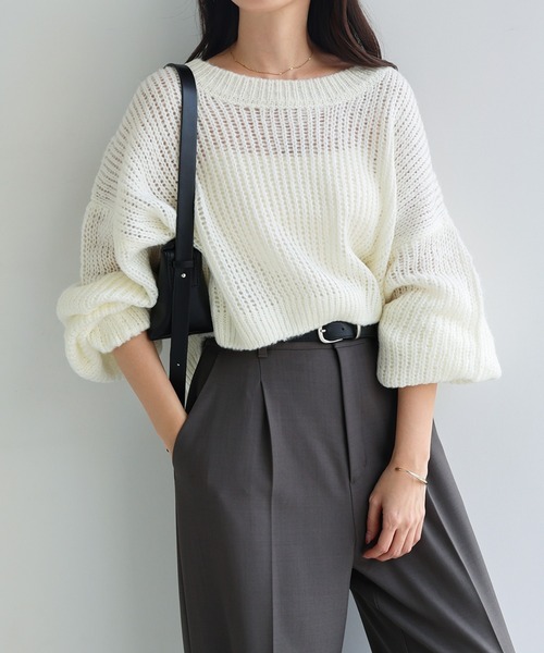 andme（アンドミー） ニット セーター モヘアライクショート丈シアー