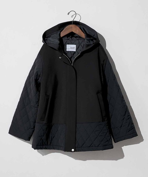 【うっく】IEDIT ウール混　アクティブなキルティングコートブラックMP IEDIT ウール混メルトン遣いの上品アクティブなキルティング