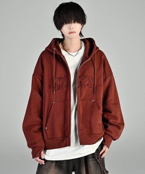 パーカー heavy weight logo semi short vintage double zip parker/ヘビーウェイトロゴセミショート | ADRER