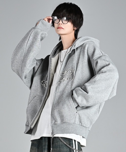 パーカー heavy weight logo semi short vintage double zip parker/ヘビーウェイトロゴセミショート | ADRER | 02