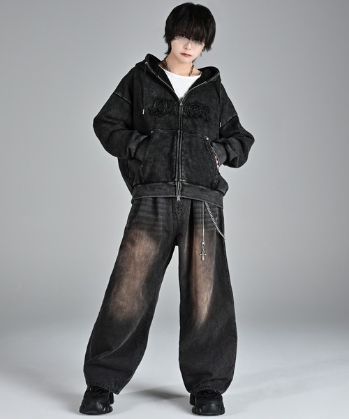 パーカー heavy weight logo semi short vintage double zip parker/ヘビーウェイトロゴセミショート | ADRER | 24