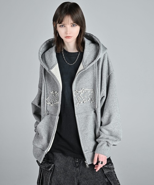 パーカー heavy weight logo semi short vintage double zip parker/ヘビーウェイトロゴセミショート | ADRER | 25