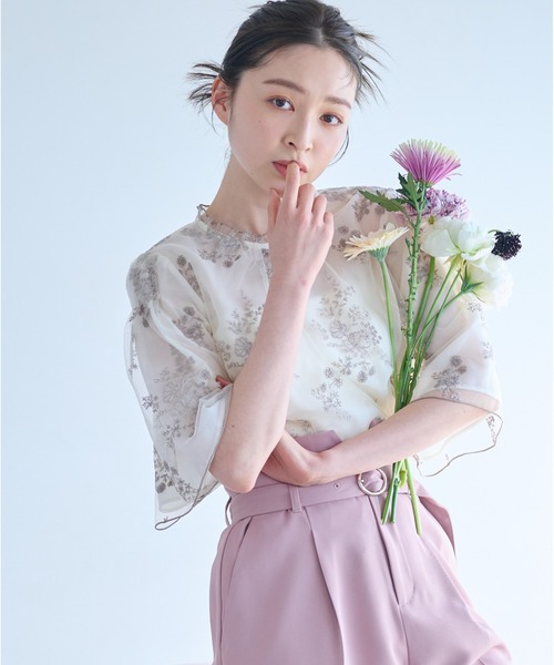 mysty woman（ミスティウーマン） ブラウス シャツ 洗濯機可能/刺繍と 
