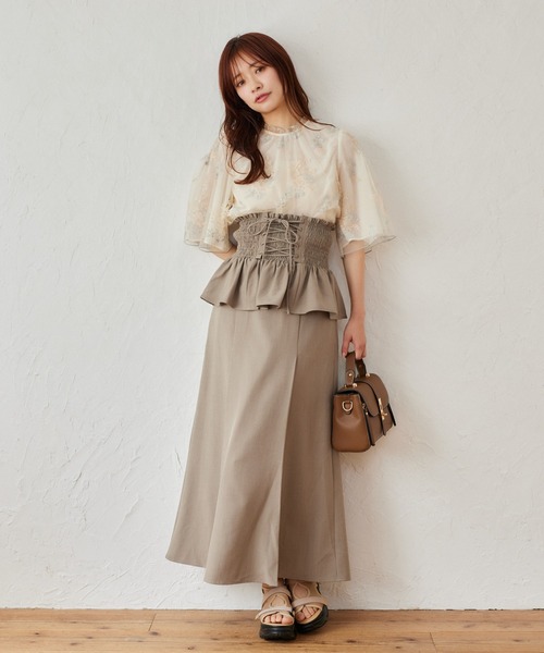 花柄刺繍フレアスリーブ長袖トップス Sawa a la mode レディース トップス ブラウス シャツ 白