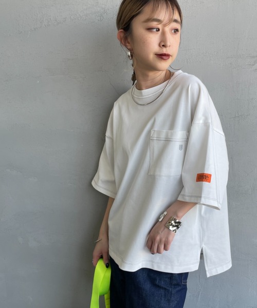 tシャツ 「UNIVERSAL OVERALL/ユニバーサルオーバーオール」 別注 ワイドシルエット ポケットTシャツ レディース