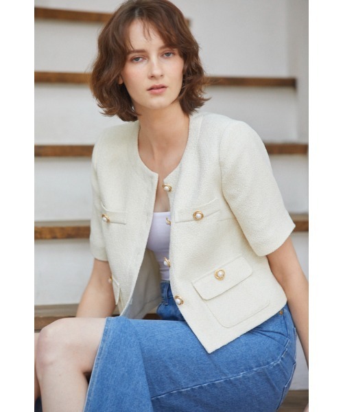 ジャケット ノーカラージャケット Gigi Tweed Little Jacket  ノーカラーサマーツイードJK レディース