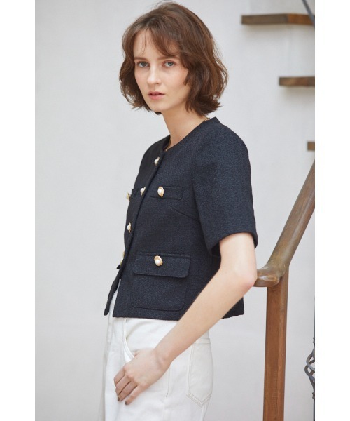 エステラケー　ブルーツイードサマージャケット Estella.K ジャケット ノーカラージャケット Gigi Tweed Little