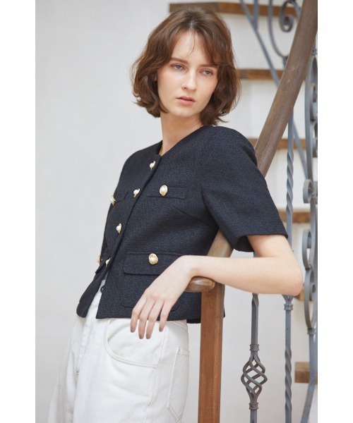 Estella.K ジャケット ノーカラージャケット Gigi Tweed Little
