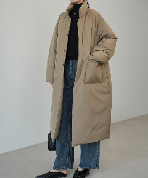 中綿ロングジャケットぬるま湯様 洗える／撥水加工】中綿 ロング パディング アウター