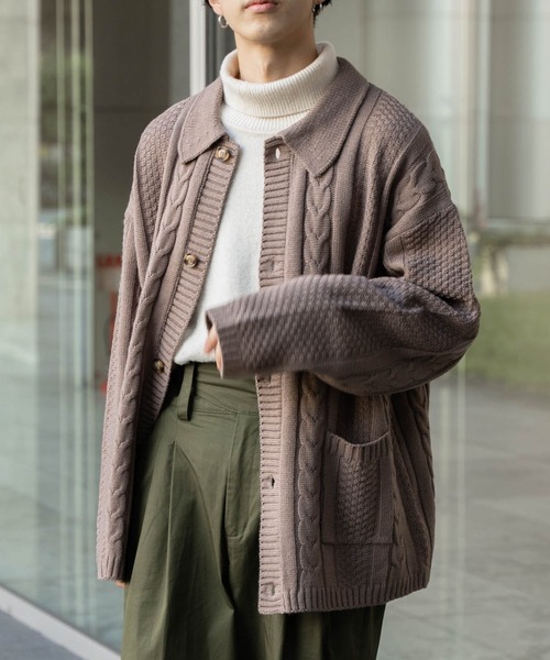 「ONCILY」 ニットカーディガン MEDIUM ライトブラウン メンズ_画像3