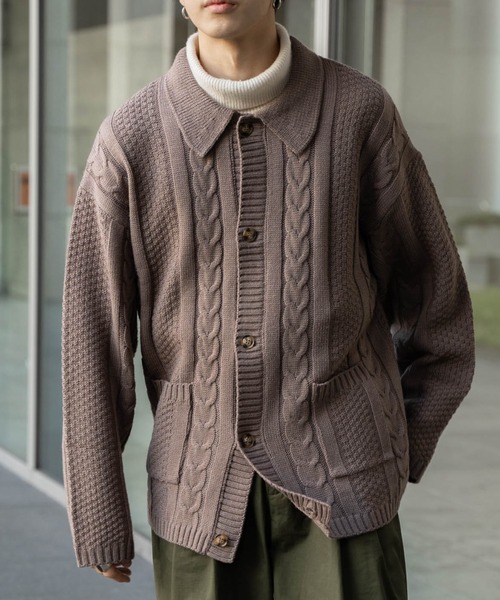 「ONCILY」 ニットカーディガン MEDIUM ライトブラウン メンズ_画像4