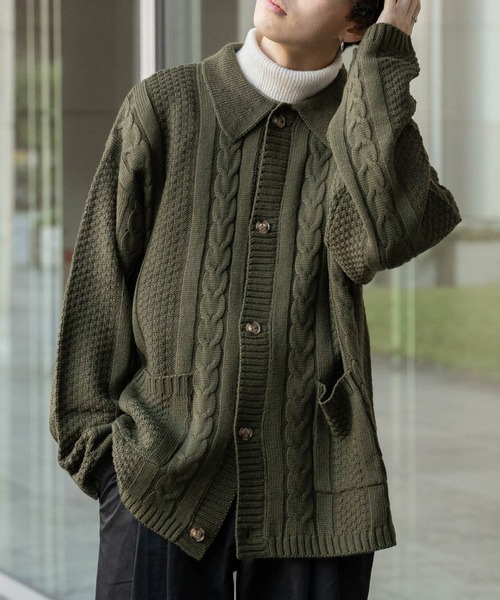 「ONCILY」 ニットカーディガン MEDIUM ライトブラウン メンズ_画像5