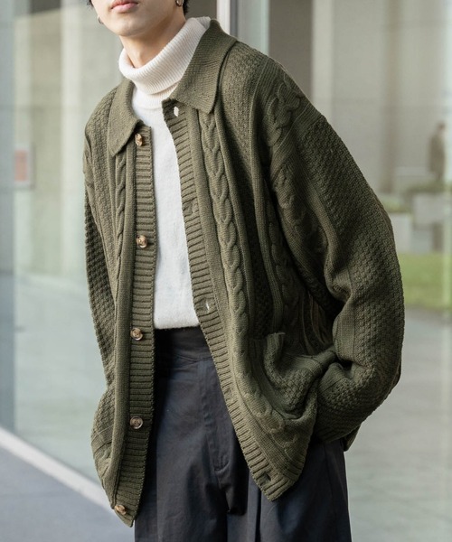 「ONCILY」 ニットカーディガン MEDIUM ライトブラウン メンズ_画像6