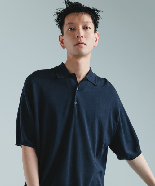 BATONER バトナー ニットポロ ポロシャツ 半袖 BATONER 「BATONER」 半袖ニット M ネイビー メンズ : ZOZOTOWN