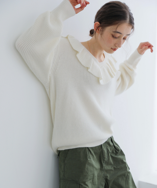 「La TOTALITE」 Vネックニット FREE グリーン レディース_画像3