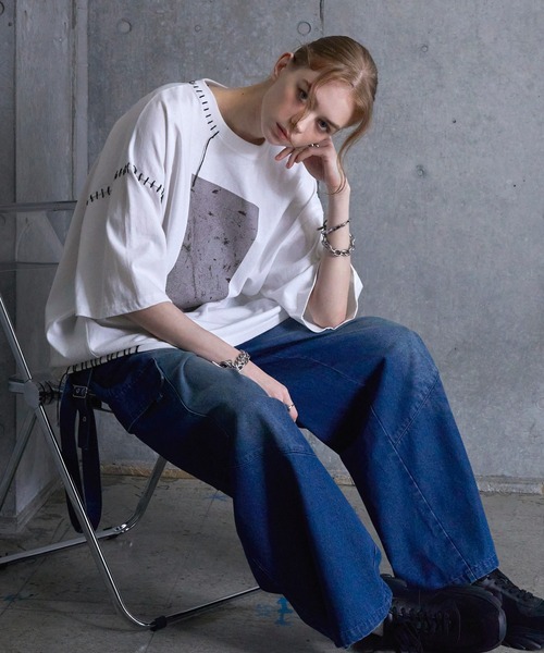 SERACE】Hand stitch loose graphic short sleeve t-shirt