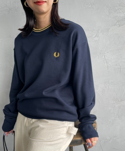 「FRED PERRY」 スウェットカットソー M ネイビー レディース