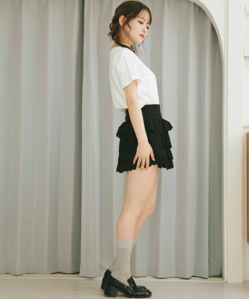 ジャンティ製　黒にグレーのフリル❣️品良く優雅❣️ TITTY＆CO. スカート シュガーフリルティアードスカート