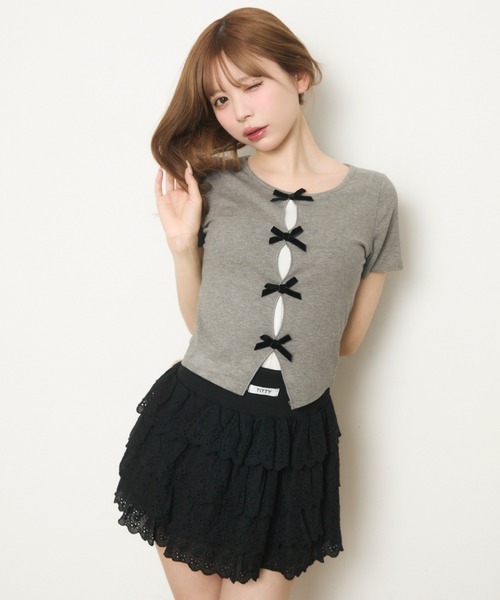 ジャンティ製　黒にグレーのフリル❣️品良く優雅❣️ TITTY＆CO. スカート シュガーフリルティアードスカート