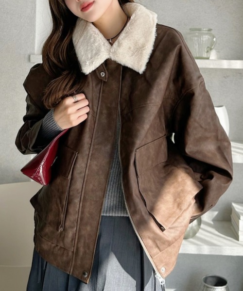 Ada. ブルゾン アウター 「360度 大人カワイイ」取り外し可能 ボア襟