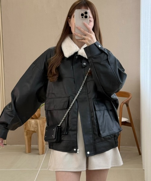 epa エコレザージャケット　ボア取り外し可能付き　黒 epa エコレザージャケット ボア取り外し可能付き 黒 エコレザーボア