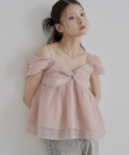 Chico ブラウス シャツ リボンデザインフレアオフショルブラウス