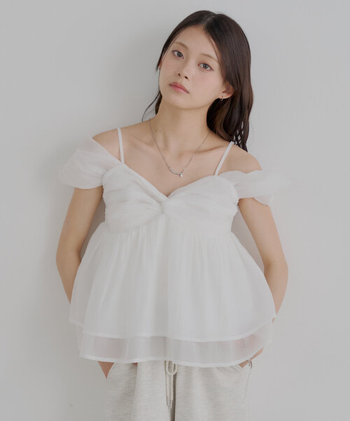 Chico ブラウス シャツ リボンデザインフレアオフショルブラウス