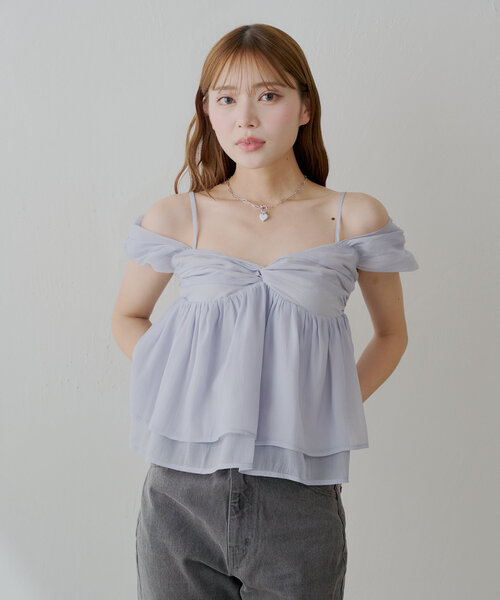 Chico ブラウス シャツ リボンデザインフレアオフショルブラウス