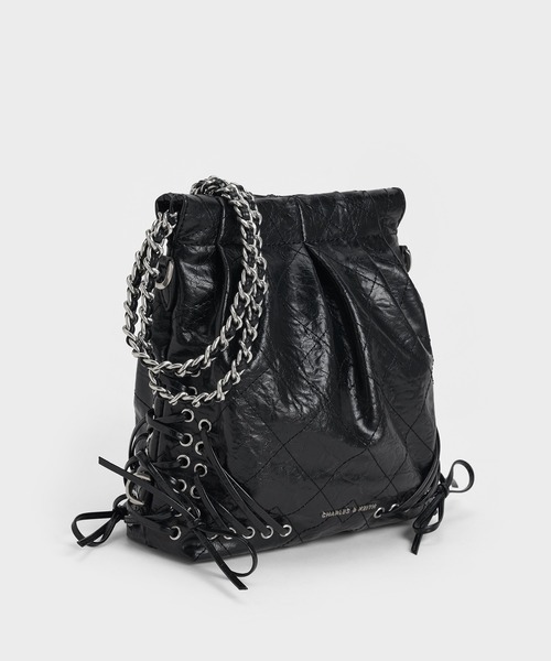 CHARLES & KEITH 黒 リュック CHARLES ＆ KEITH デイバック リュック Duo ドゥオ グロメット