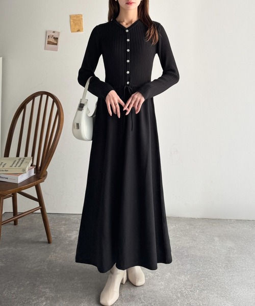 Belchic 長袖ワンピース ウエストリボン付き クラシカル classicalelf（クラシカルエルフ） ワンピース 一枚で上品なラク可愛い