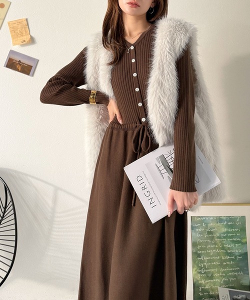 黒 リブ編み 長袖ニット ウエストリボン付き セール】一枚で上品なラク可愛いが完成！ウエストリボンニット