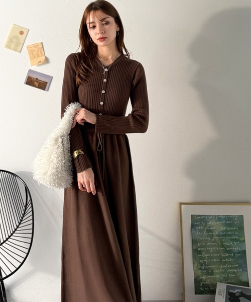 Belchic 長袖ワンピース ウエストリボン付き クラシカル classicalelf（クラシカルエルフ） ワンピース 一枚で上品なラク可愛い