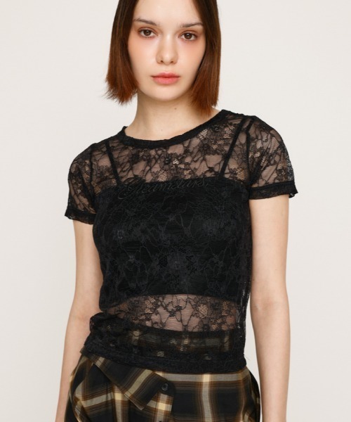 tシャツ CUT LACE EMBROIDERY T/SH カット レース エンブロイダリー Tシャツ 夏服 秋服 半袖 シアートップス レディース
