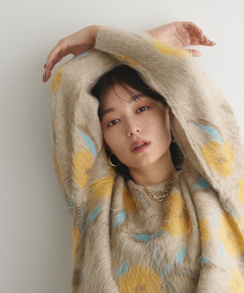 natural couture ニット セーター 花柄ジャガードシャギーニット