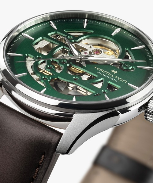 腕時計 HAMILTON 「ハミルトン」 腕時計 Jazzmaster （ジャズマスター） Skeleton オート 自動巻き 40MM グリーン×ブの画像