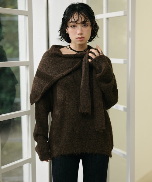 ニット セーター v neck knit pullover shawl set /Vネックショール