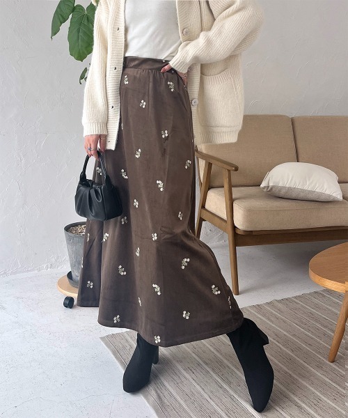 スカート フラワー刺繍ベロアロングスカート : ZOZOTOWN Yahoo!店
