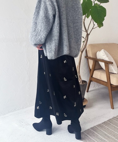 スカート フラワー刺繍ベロアロングスカート : ZOZOTOWN Yahoo!店