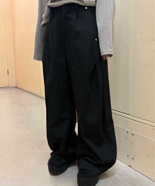 ワイドパンツ スラックス 「Nerd out XU」side tuck slacks / 「ナード