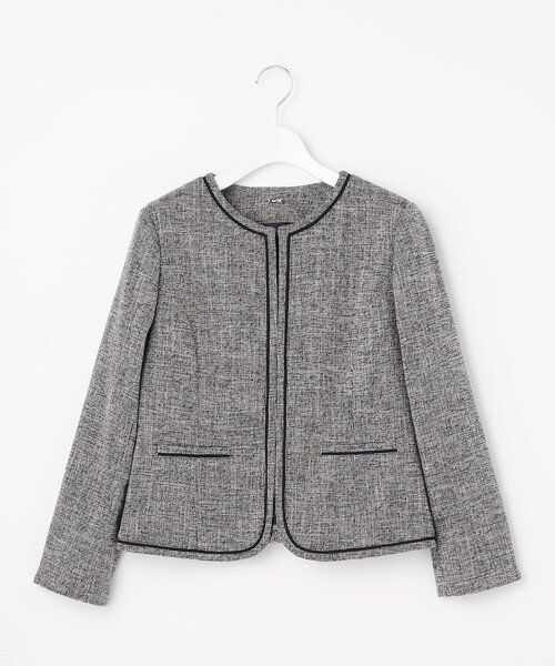美品　anysis ノーカラーツイードジャケット グレー ANY SIS（エニィスィス） ジャケット ノーカラージャケット ライト