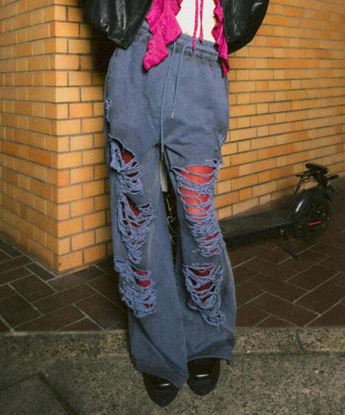 スウェットパンツ ジャージ MITSUKI/ミツキ/ハイダメージスウェットパンツ レディース_2