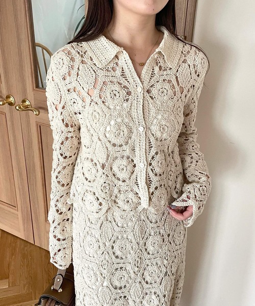 「mysty woman」 ニットカーディガン FREE アイボリー レディース_画像3