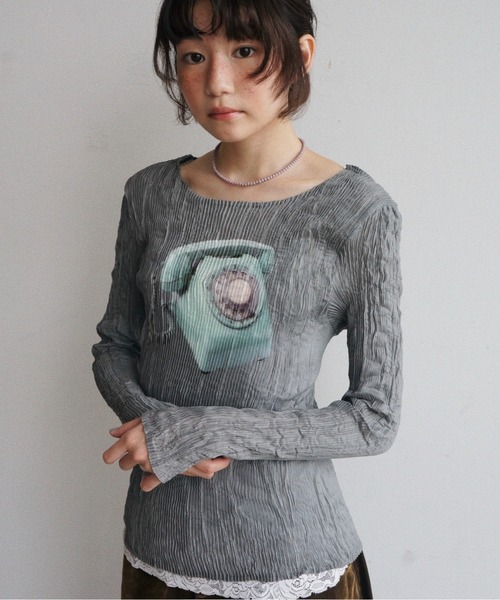 musubore（ムスボレ） tシャツ pleatsed print sheer tops / プリーツ