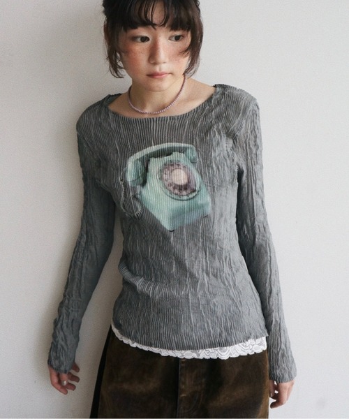 musubore（ムスボレ） tシャツ pleatsed print sheer tops / プリーツ