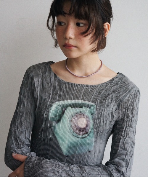 musubore（ムスボレ） tシャツ pleatsed print sheer tops / プリーツ