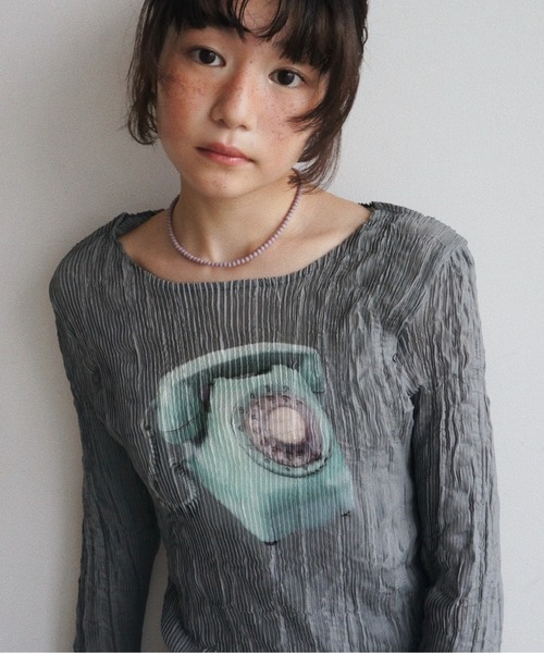 musubore（ムスボレ） tシャツ pleatsed print sheer tops / プリーツ