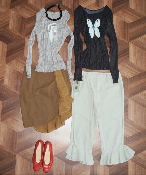musubore（ムスボレ） tシャツ pleatsed print sheer tops / プリーツ