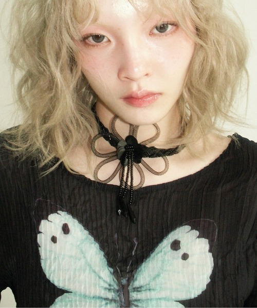 musubore（ムスボレ） tシャツ pleatsed print sheer tops / プリーツ