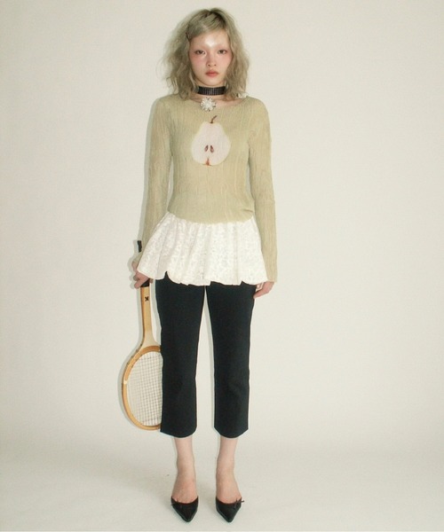 musubore（ムスボレ） tシャツ pleatsed print sheer tops / プリーツ